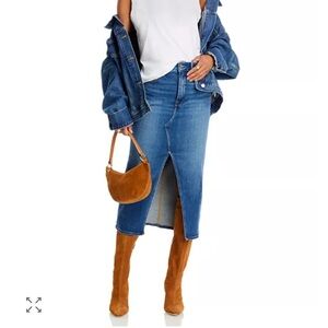 Good American Blue Denim Midi Skirt
